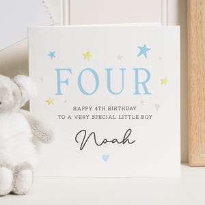 Personalised 4th Birthday Card For Boy, Son 4th Birthday Card, Blue Fourth Birthday Gift For Little Boy, 4th Birthday Gift, Blue Boy Gift
