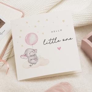 New Baby Card, Baby Girl Card, Elephant Card, Cute Baby Card, Card for New Parents, Hello Little One Card, Personalised Baby Card