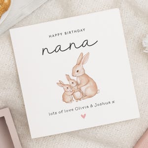 Feliz aniversário Nana, cartão de aniversário Nana dos netos, cartão de aniversário de coelho para Nana, cartão de aniversário da avó, presente de aniversário da babá para ela