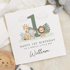 Tier 1. Geburtstagskarte für Jungen, Sohn 1. Geburtstagskarte, spezielles erstes Geburtstagsgeschenk für Enkel, erste Geburtstagskarte, Neffe 1. Geburtstag