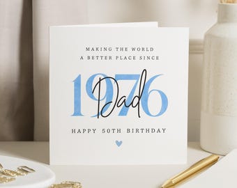 50th Birthday Card for Dad, Personalised Birthday Card, Birthday Card for Him, 1976 Dad Card, Custom Milestone Card, Dad 50th Card