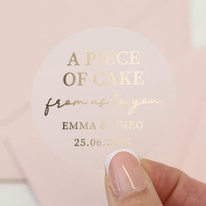 Adesivo "A Piece of Cake", adesivo per torta nuziale, adesivo personalizzato per matrimonio, adesivo per torta in lamina d'oro, etichetta personalizzata per matrimonio