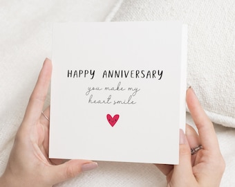 Anniversary Card, Anniversary Card for Husband, Wife, Partner, Cute Anniversary Card, Romantic Card, You Make My Heart Smile Card