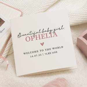 Personalised New Baby Card, Baby Girl Card, Welcome To The World Card, Custom Baby Name Card, New Baby Girl Card, Baby Announcement Card