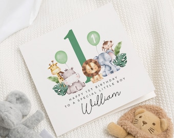 Carte 1er anniversaire animal pour garçon, carte 1er anniversaire de fils, cadeau spécial premier anniversaire pour petit-fils, carte de premier anniversaire, 1er anniversaire de neveu