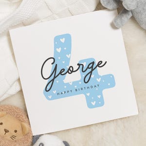 Personalised 4th Birthday Card For Boy, Son 4th Birthday Card, Blue Fourth Birthday Gift For Little Boy, 4th Birthday Gift, Blue Boy Gift