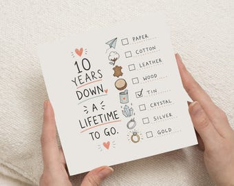 10th Anniversary Card, 10 Year Anniversary Card, Tin Anniversary Card, Anniversary Card for Husband Wife, Wedding Anniversary Card