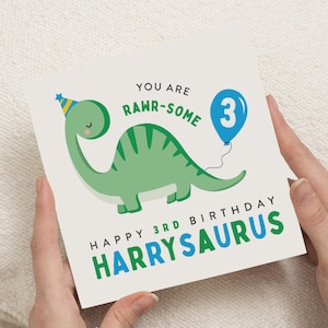 Cartão de 3º aniversário, cartão de aniversário de dinossauro, cartão de 3º aniversário de neto, cartão de 3º aniversário de sobrinho, cartão de 3º aniversário de menino, filho, cartão de dinossauro