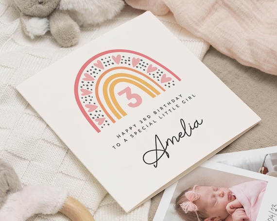 Personalised 3rd Birthday Card For Girl, Rainbow Third Birthday Gift For Little Girl, Daughter 3rd Birthday Card, 3rd Birthday Gift, Niece