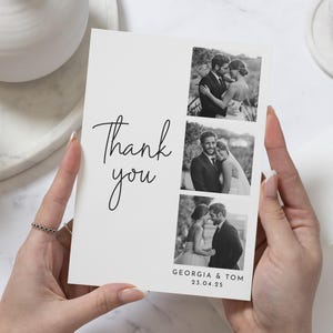 Photobooth Fotohochzeit Dankeskarten, Schwarzweiße personalisierte Dankeskarten Hochzeit gefaltet, Postkarte Dankeskarten für die Hochzeit