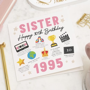 Carte 30e anniversaire soeur, carte 30e anniversaire fille personnalisée, cadeau 30e anniversaire soeur, carte trentième anniversaire pour soeur, meilleur ami