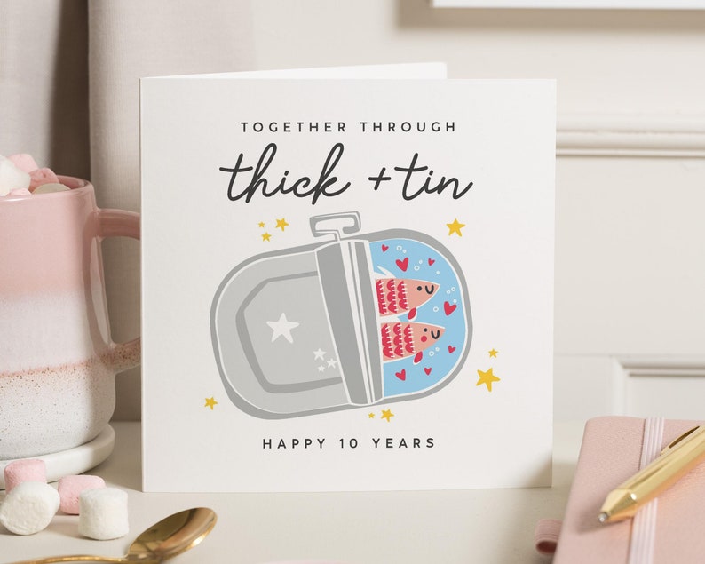 Carte d'anniversaire de 10 ans pour mari, carte de 10 ans d'épouse, carte d'anniversaire en étain, cadeau d'anniversaire de mariage de 10 ans, carte de jeu de mots drôle image 1