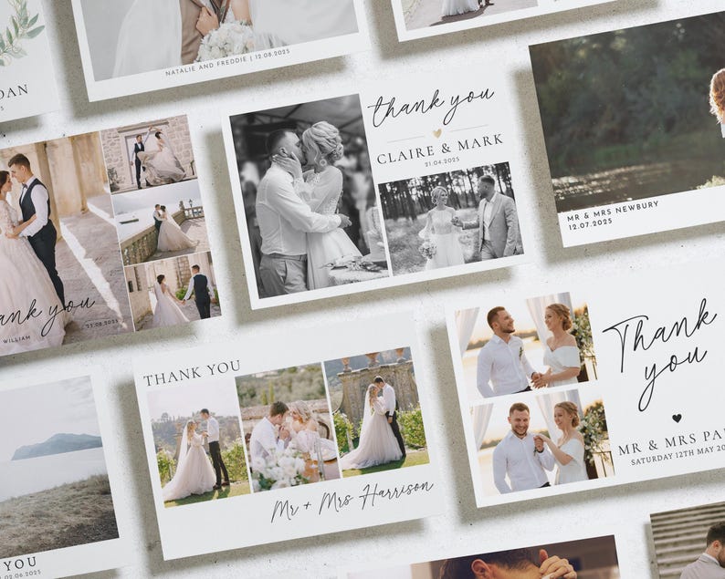 Cartes de remerciement personnalisées pour mariage avec photo, Cartes de remerciement pliées, Cartes de remerciement modernes pour mariage, Cartes de remerciement simples pour mariage image 4