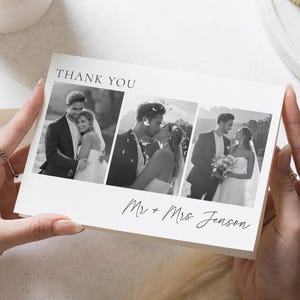 Schwarzweiße Hochzeitsfotokarten, Minimalistische Danksagungskarten, Individuelle Dankeskarten Hochzeit mit Foto, Gefaltete Dankeskarten