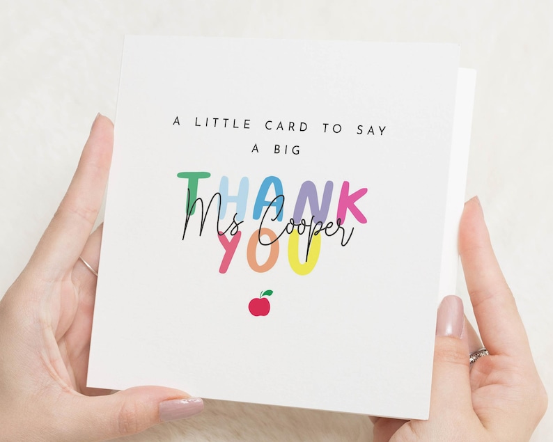 Carte de remerciement pour professeur, carte de remerciement personnalisée pour professeur, carte de fin d'année, carte de remerciement pour elle, carte de professeur personnalisée image 1