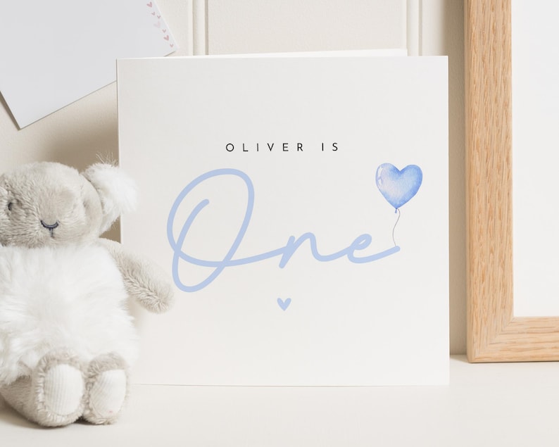 Carte de 1er anniversaire pour garçon, carte de premier anniversaire personnalisée, carte d'un an, carte d'anniversaire pour fils, carte d'anniversaire ballon bleu image 1
