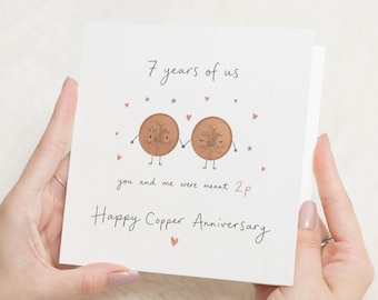 Grappige kaart voor het 7-jarig jubileum, koperen jubileumkaart, huwelijksjubileumkaart, kaart voor 7 jaar voor man, vrouw, partner