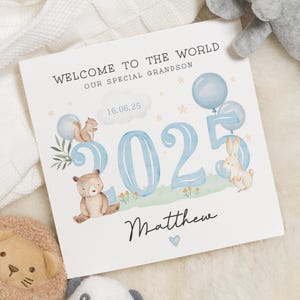 Cartão de bebê para neto, Cartão personalizado para neto, Cartão de boas-vindas ao mundo, Cartão de bebê animal, Cartão de bebê menino, Cartão 2025