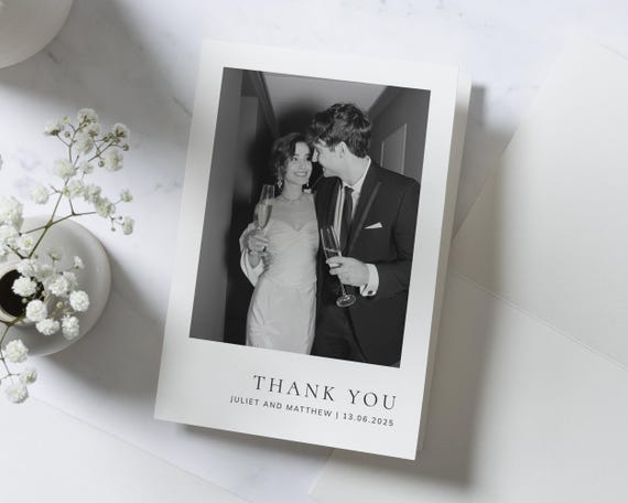 Folded Wedding Thank You Cards With Photo, Personalised Thank You Cards Wedding, Photo Thank You Cards, Postcard Thankyou Cards For Wedding