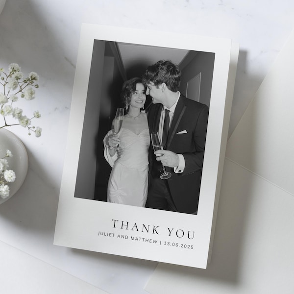 Folded Wedding Thank You Cards With Photo, Personalised Thank You Cards Wedding, Photo Thank You Cards, Postcard Thankyou Cards For Wedding