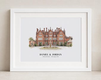 Personalised Wedding Venue Print, Watercolour Venue Illustration, Couple Name Print, Wedding Date Print, Wedding Gift, Anniversary Gift