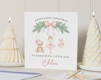 First Christmas Card for Girl, 1st Christmas Card, Personalised Christmas Card for Daughter, Granddaughter Christmas Card, Baby Xmas Card