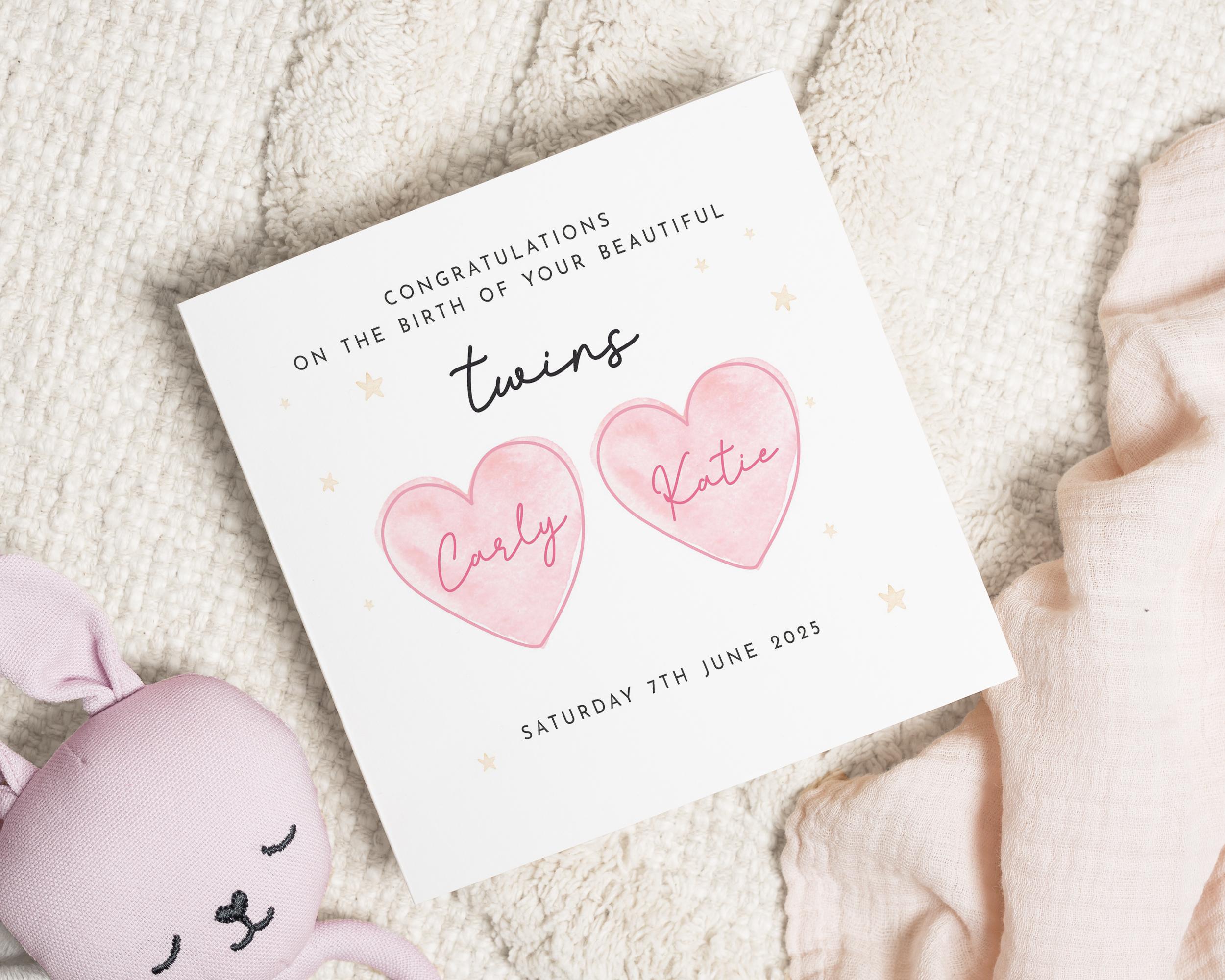 Glückwunschkarte Für Zwillinge Zur Geburt – Süß & Persönlich Mit Teddy-Motiv – Inkl. Umschlag