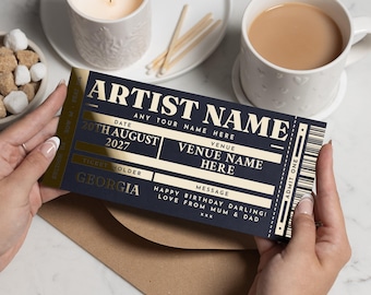 Personalised Concert Ticket Gift, Custom Music Gift Voucher, Birthday Gift For Her, Gold Foil Ticket, Anniversary Gift For Him