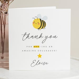 Carte de remerciement pour collègue, carte de remerciement abeille, carte de remerciement pour ami, jolie carte de remerciement, carte de remerciement personnalisée