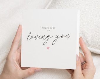 Carte de 2e anniversaire, 2e anniversaire de mariage, carte d'anniversaire de 2 ans de vous aimer, 2 ans d'anniversaire, carte d'anniversaire en coton