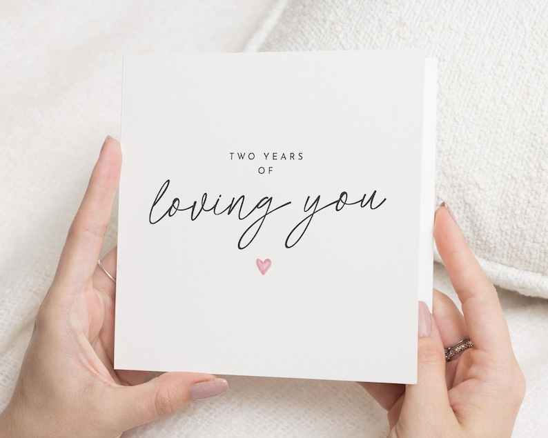 Carte de 2e anniversaire, 2e anniversaire de mariage, carte d'anniversaire de 2 ans de vous aimer, 2 ans d'anniversaire, carte d'anniversaire en coton image 1