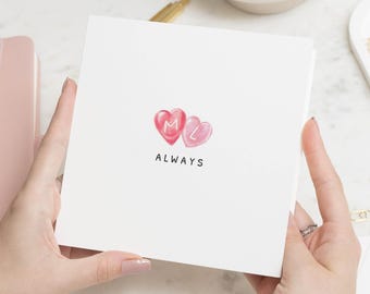 Carte d'anniversaire, carte romantique pour lui ou elle, carte Always, carte initiales personnalisées, jolie carte coeur, carte de Saint-Valentin