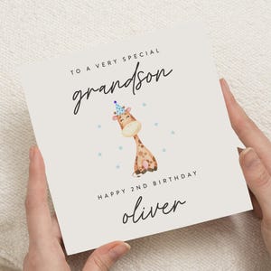 Personalised 2nd Birthday Card For Grandon, Boy 2nd Birthday Card, Giraffe Second Birthday Gift Little Boy, 2nd Birthday Gift, Grandson Gift