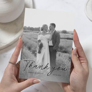 Schwarzweiß-Foto-Dankeschön-Karten Hochzeit, Fotohochzeit-Dankeschön-Karten, Benutzerdefinierte Dankeschön-Karten, Moderne Foto-Dankschönkarte, bearbeitbar