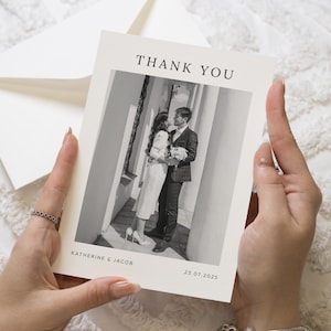 Cartes de remerciement photo de mariage personnalisées, cartes de remerciement noir et blanc Mariage, cartes de remerciement personnalisées, cartes de remerciement photo simples