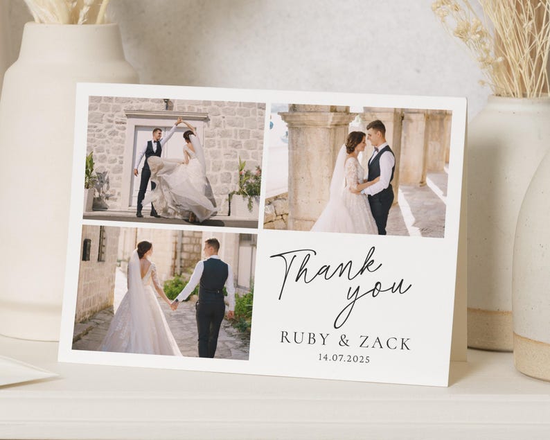 Cartes de remerciement personnalisées pour mariage avec photo, Cartes de remerciement pliées, Cartes de remerciement modernes pour mariage, Cartes de remerciement simples pour mariage image 1