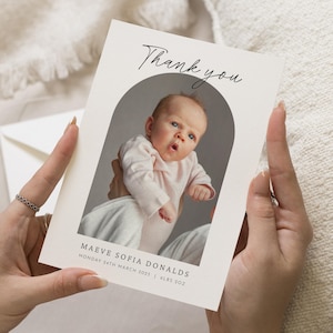 Carte de remerciement pour bébé, cartes de remerciement personnalisées, cartes de remerciement de baptême de bébé, remerciement pour petit garçon avec photos, nouveau bébé fille
