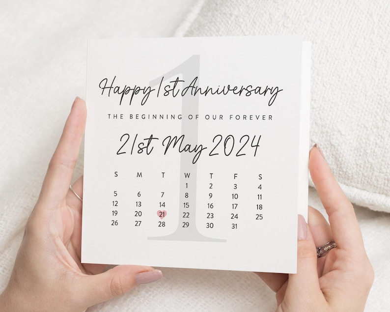 Carte 1er anniversaire, Carte d'anniversaire personnalisée, Carte premier anniversaire, Carte d'anniversaire de mariage, Carte de date personnalisée image 1