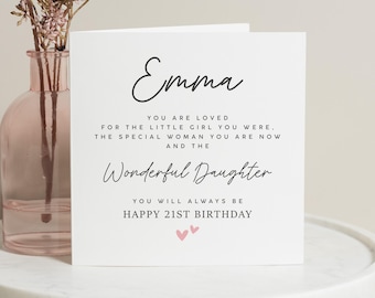 Carte personnalisée 21e anniversaire fille, carte d'anniversaire fille pour elle, cadeau d'anniversaire pour fille, cadeau d'anniversaire fille, vingt et unième