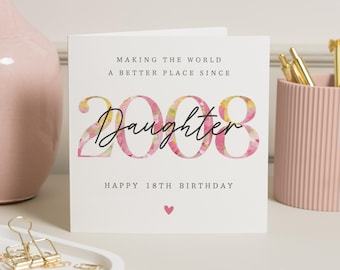 18th Birthday Card for Daughter, Daughter 18th Birthday Card, Personalised Birthday Card, Birthday Cards for Her, Floral Age Card
