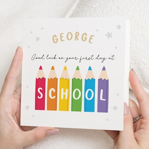First Day At School Card, Good Luck Card For Boy Or Girl, Personalised School Card, Rainbow Pencil Card, Back To School Card