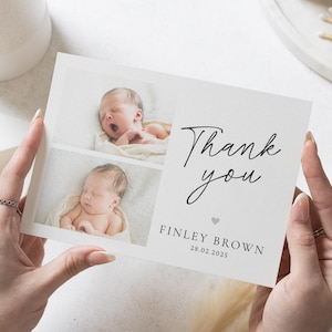 Cartes de remerciement simples pour nouveau-né, Cartes de remerciement personnalisées Nouveau bébé, Cartes de remerciement avec photo de bébé, Cartes de remerciement de carte postale, Notes de remerciement
