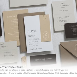 Minimalist Monogram Wedding Invitations, Elegant Black and White Wedding Invite, Simple Classic Wedding Stationery, Personalised Invite image 9