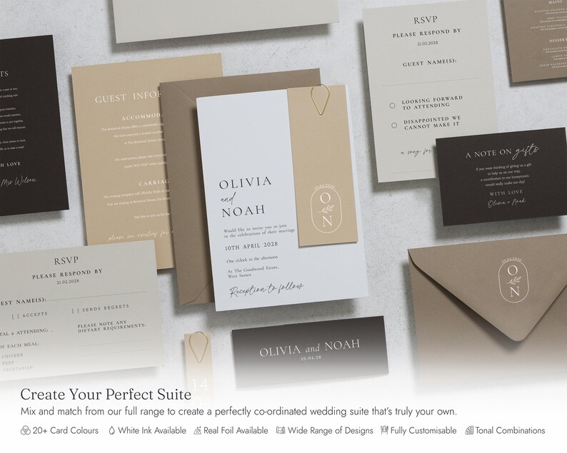 Minimalist Monogram Wedding Invitations, Elegant Black and White Wedding Invite, Simple Classic Wedding Stationery, Personalised Invite image 9