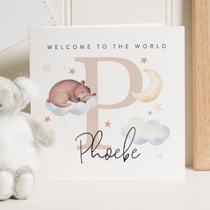Gepersonaliseerde nieuwe babykaart meisje, cadeau nieuwe babymeisje, gefeliciteerd nieuwe babykaart, kaart vriend nieuwe baby, Welcome To The World Card Baby