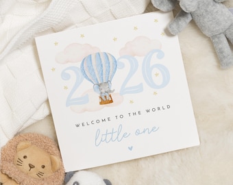 New Baby Card for Baby Boy, Welcome to the World Card, Personalised New Baby Card, Elephant Baby Card, New Parents Card
