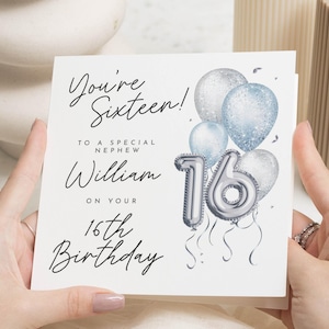Biglietto di auguri per il 16° compleanno del nipote, biglietto di auguri personalizzato per il sedicesimo compleanno, biglietto di auguri per lui, biglietto di auguri con palloncino per ragazzo