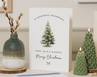 Tarjeta de Navidad personalizada para vecinos, Tarjeta de Navidad para vecinos, Tarjetas de Navidad, Tarjeta de árbol de Navidad, Tarjeta de Navidad personalizada de la familia