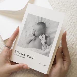 Einfache Schwarzweiß-Baby-Dankeschön-Karten, neue Baby-Foto-Dankeschön-Karten, Baby-personalisierte Dankeschön-Karte, Babyparty-Dankeschönkarten