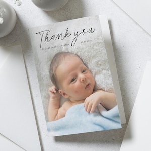 Cartes de remerciement modifiables pour nouveau-né, carte de remerciement pour nouveau-né garçon, carte postale de remerciement personnalisée, nouveau-né, carte de remerciement